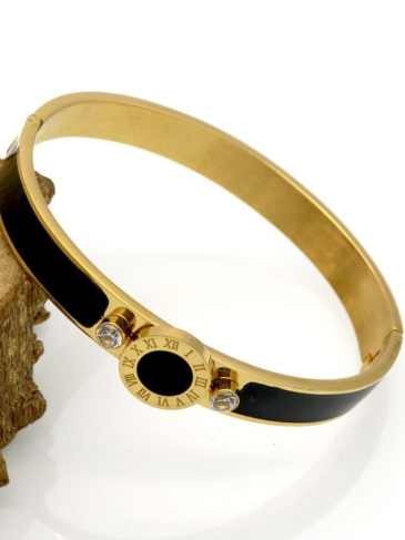 Roman Crystal Zircon Charm Bangle Bracelet - Gold Stylord