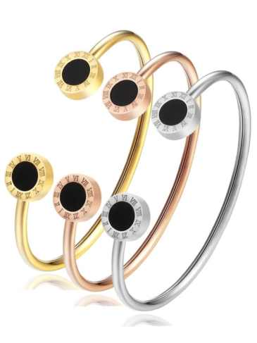 Roman Numbers Black Enamel Stainless Steel Bracelet - Stylord