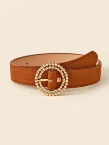 Round Buckle Brown Belt - Stylord