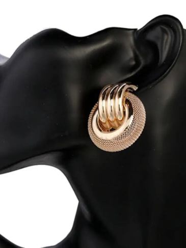 Round Geometric Hanging Dangle Earrings - Gold Stylord