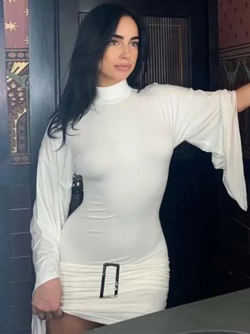 Ruched Flare Sleeve Turtleneck Mini Dress - White / s - Stylord