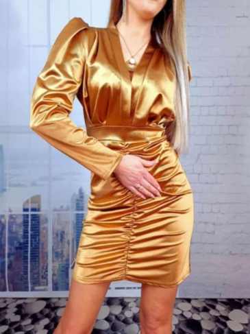 Ruched Slim Solid Fashion Chic Dress - Stylord