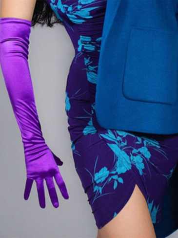 Satin Elastic Full Finger Gloves - Purple Stylord