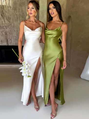 Satin Slit Backless Ruched Lace Up Dress - Stylord