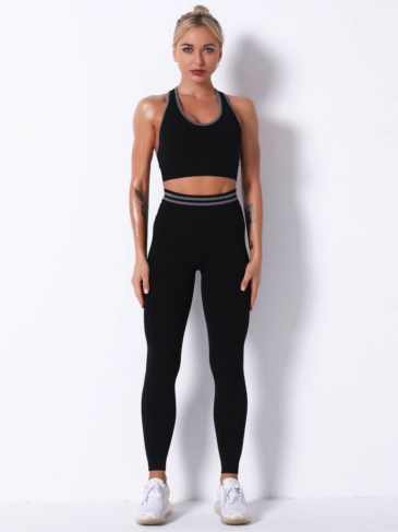 Seamless Gym Push Up Crop Top + Legging Tracksuit - Black / s Stylord