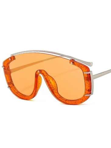 Semi-rimless Shield Gradient Lens Brand Sunglasses - Orange Stylord