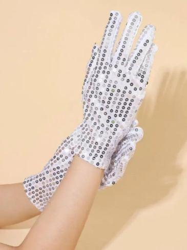 Sequin Decor Gloves - Silver Stylord