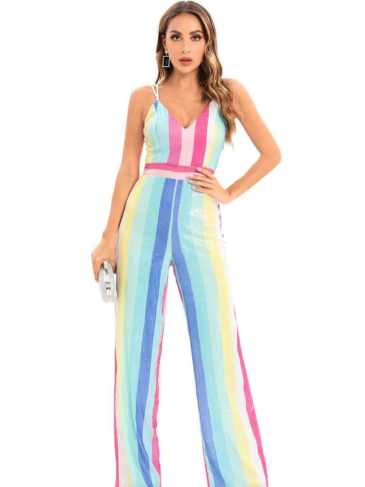 Sequin V-neck Summer Sexy Jumpsuit - Multi / s Stylord