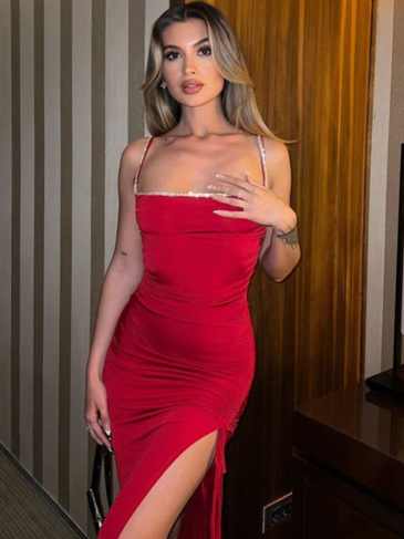 Sexy Diamonds Slim Hollow Out Party Midi Dress - Red / s Stylord