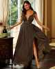 Sexy Gown High Split Glitter Dinner Dress - Brown / s Stylord
