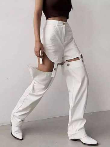 Sexy Hollow Out High Waist Detachable Pant - White / s Stylord