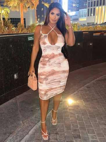 Sexy V-neck Halter Rushed Dress - Multi / s Stylord