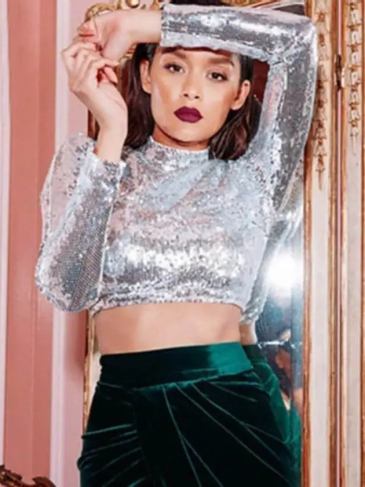 Sexy Party Short Silver Sequin Crop Top - s Stylord