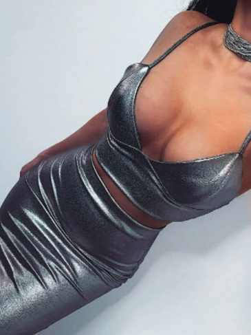 Sexy Spaghetti Straps Bra Two Pieces Set - Grey / One Size Stylord