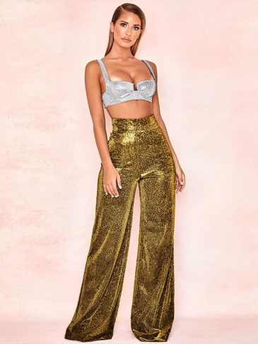 Shiny Elegant Flare Legs Glitter Pant - Gold / s Stylord