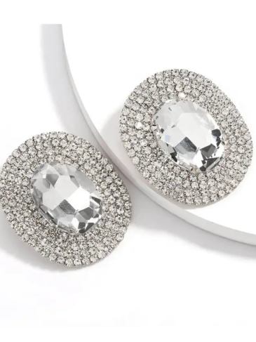 Shiny Luxury Rhinestone Geometric Earrings - Silver Stylord