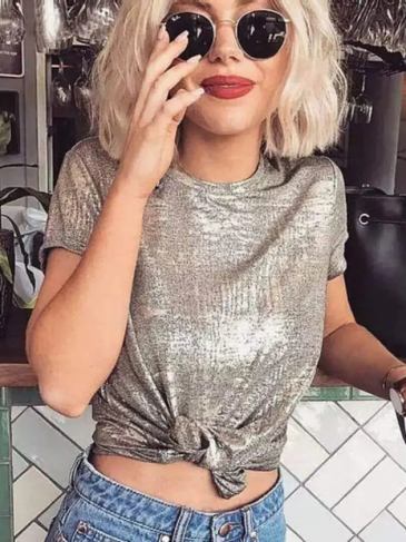 Shiny Slim Knitted T-shirt - Gold / m Stylord