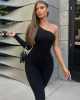 One Shoulder Bodycon Black Jumpsuit - s Stylord