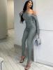 Off Shoulder Long Sleeve Tight Legging Two Piece Set - Gray / s Stylord