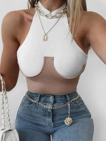 Off Shoulder Sleeveless Slim Bodysuit - White / s Stylord