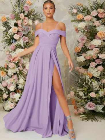 Off Shoulder Split Evening Dress - Purple / s Stylord