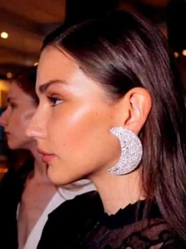 Simple Moon Shape Rhinestone Earrings - Silver Stylord