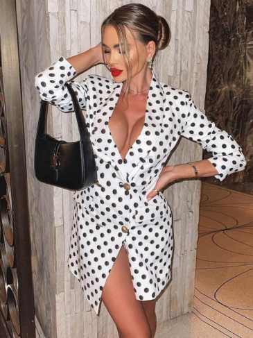 Single Breasted V-neck Sexy Blazer Dress - Stylord