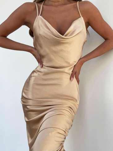 Sleeveless Strap Elegant Backless V-neck Midi Dress - Stylord