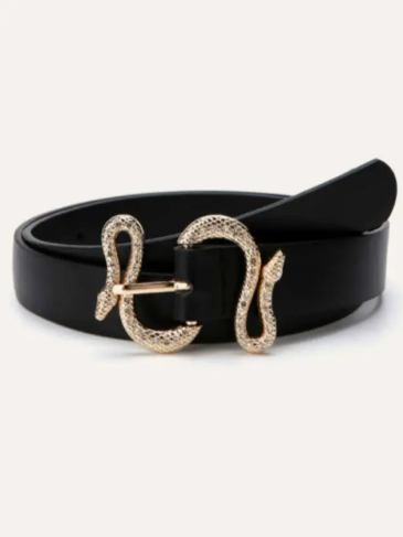Snake Buckle Fashion Leather Belt - Black Stylord