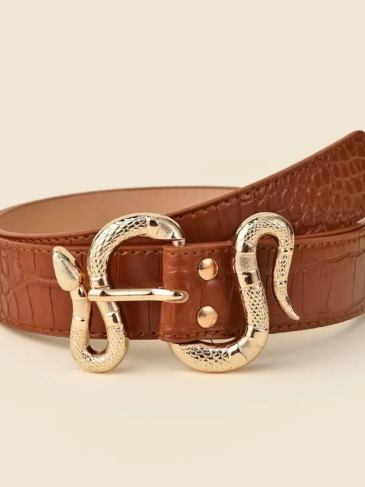 Snake Buckle Fashion Leather Belt - Brown Stylord
