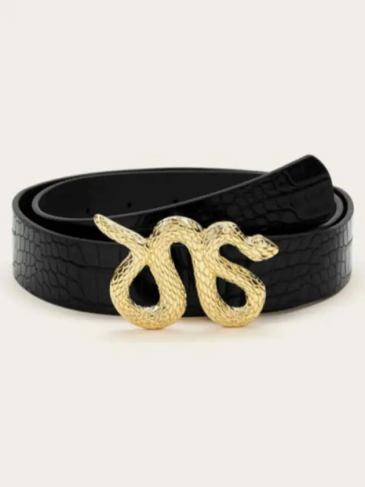 Snake Croc Buckle Fashion Leather Belt - Black Stylord