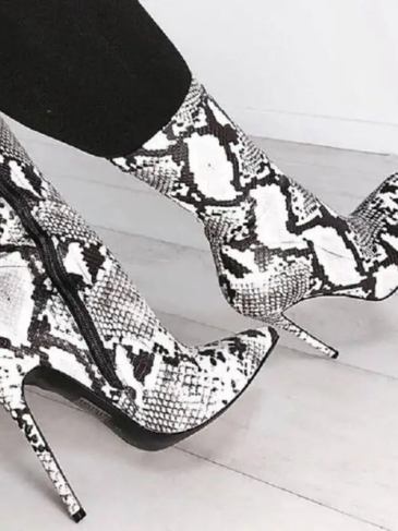 Snake Print Ankle High Heels - White / 39 Stylord
