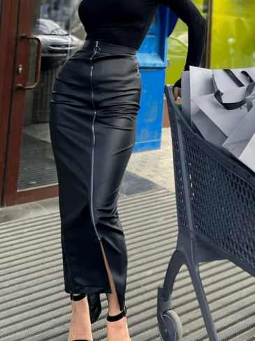 Solid Color Zipper Patchwork Asymmetric Skinny Maxi Skirt - Black / s Stylord