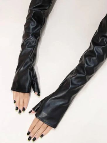 Solid Long Fingerless Gloves - Black Stylord