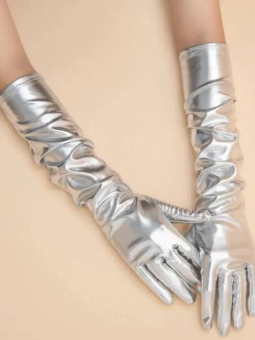 Solid Silver Long Gloves - Stylord