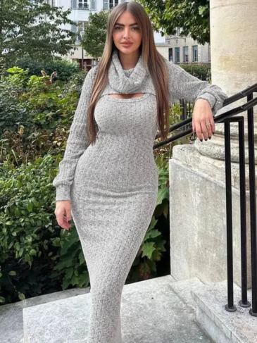 Solid Slim Stretchy Sleeveless Winter Maxi Dress - Gray / s Stylord