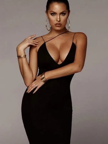 Spaghetti Strap Sexy Bodycon Dress - Black / s Stylord