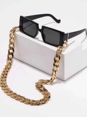 Square Frame & Chunky Fashion Chain Sunglasses - Black Stylord