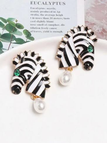 Statement Animal Trendy Enamel Zebra Earrings - White Stylord
