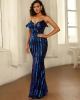 Strapless Sequin Bodycon Striped Evening Dress - Rent / Blue s Stylord