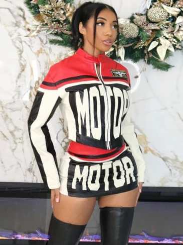 Streetwear Jacket + skirts Print Two Piece Set - Red / s Stylord