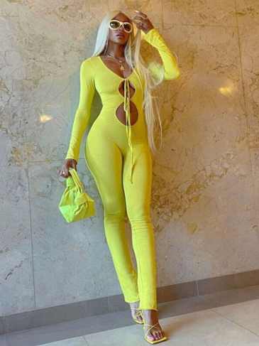 Stretchy Fashion Hollow Out Jumpsuit - Green / s Stylord