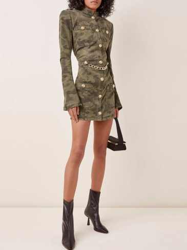 Stylish Army Women’s Metal Chain-link Military Mini Dress - Stylord