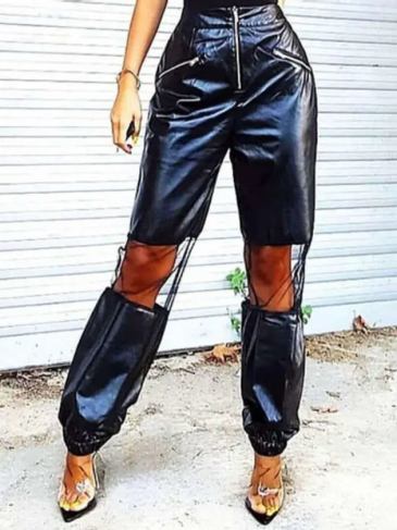 Stylish Faux Pu Leather Elastic Jogger Pant - Black / s Stylord