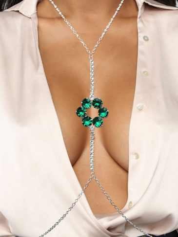 Rhinestone Sexy Body Chain - Green Stylord