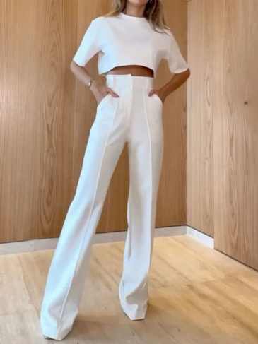 Summer Fashion Short Sleeve Top & Pant Two Pieces Set - White / s Stylord