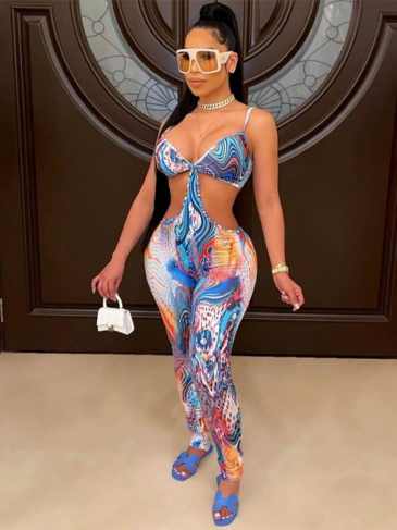 Summer Print Cut Out Jumpsuit - Multi / s Stylord