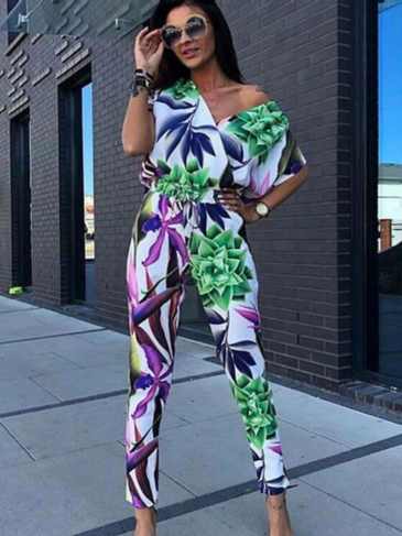 Summer Print Off Shoulder Elegant Jumpsuit - Multi / One Size Stylord