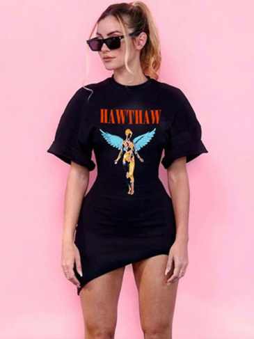 Summer Short Sleeve Fashion Casual T-shirt Dress - Black / s Stylord