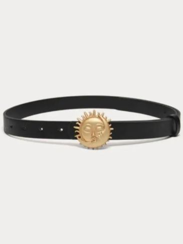 Sun & Moon Design Buckle Belt With Punch Tool - Black Stylord